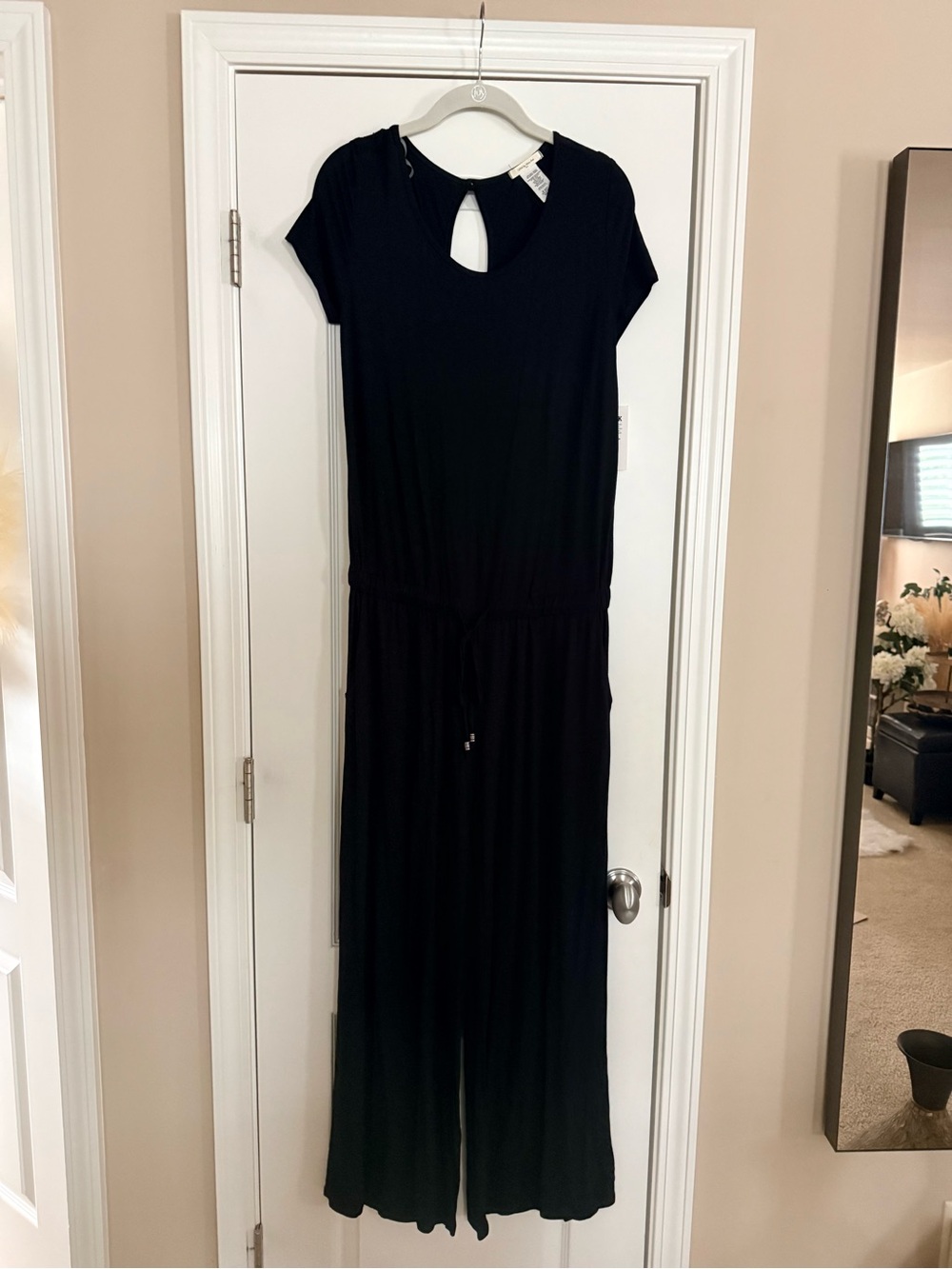 Black Short-Sleeve Wide-Leg Jumpsuit